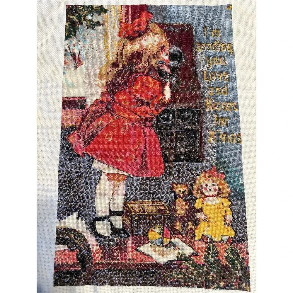 Vintage Completed Christmas Girl Dress Telephone Holiday‎ Unframed Toys Doll
